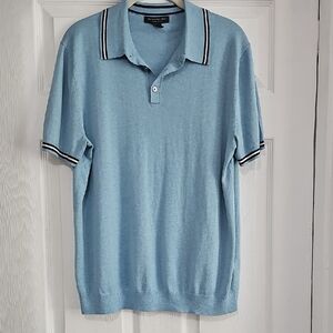 Banana Republic Blue Polo Shirt with Striped Trim
